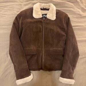 Vintage 90s Wilson Maxima Brown Suede Jacket with Cream Accents